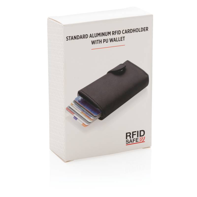 Hliníkové RFID puzdro na karty s PU peňaženkou, čierna